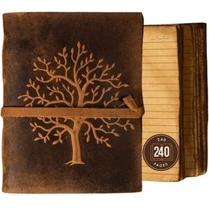 Lined Vintage Leather Journal | Tree of Life embossed Journal 8 " x 6"